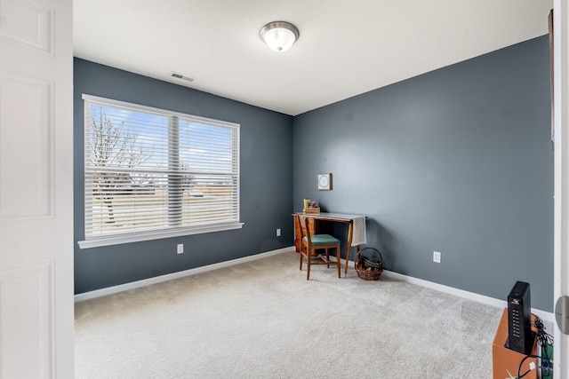 view of carpeted home office