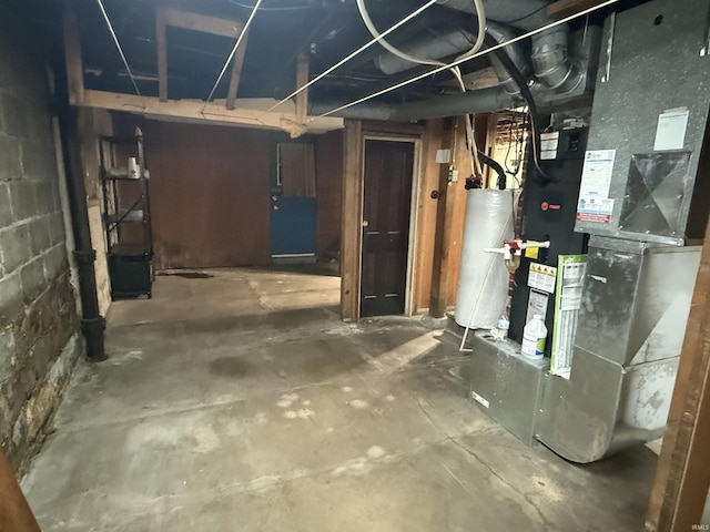 basement with water heater