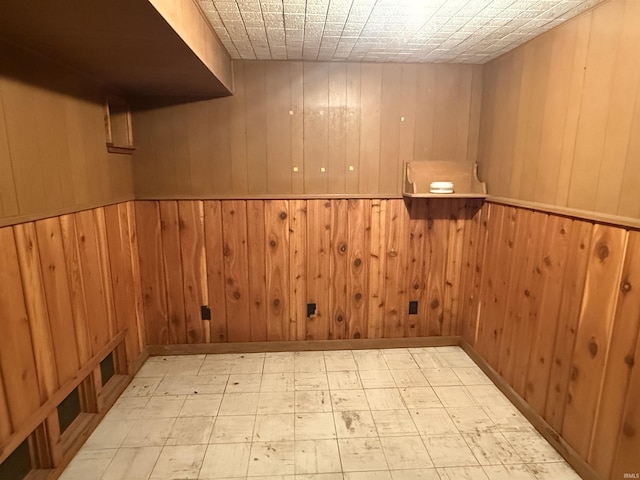 basement with wood walls