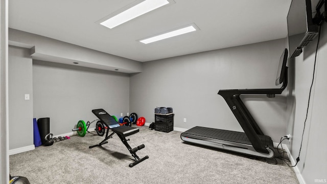 workout area with carpet flooring