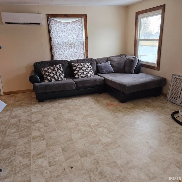 living room featuring a wall mounted air conditioner