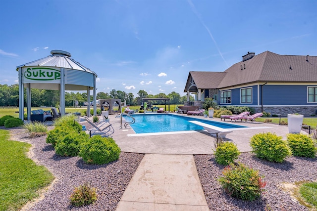 581 Silverdale Rd, Rockport, IN 47635 - view of swimming pool featuring a gazebo, a diving board, and a patio