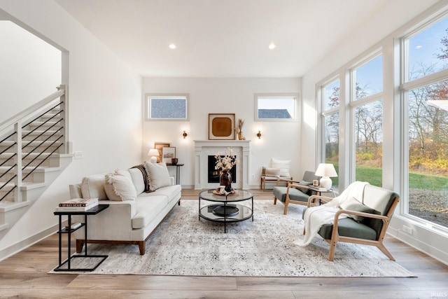 living room with light wood-type flooring