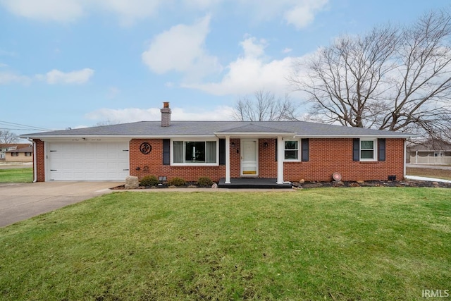 ranch-style home with a garage and a front yard