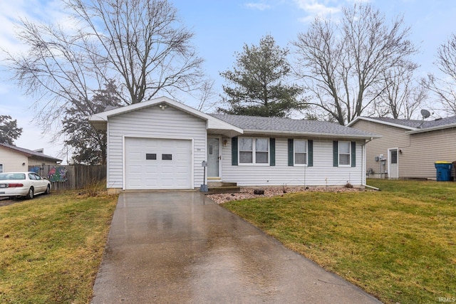 single story home with a garage and a front yard