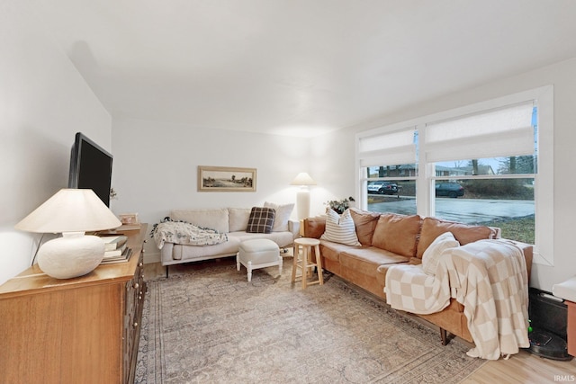 living room with light hardwood / wood-style floors