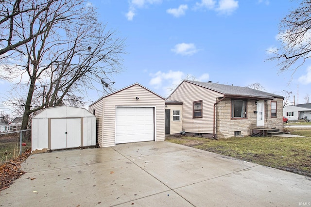 view of front of home featuring a shed