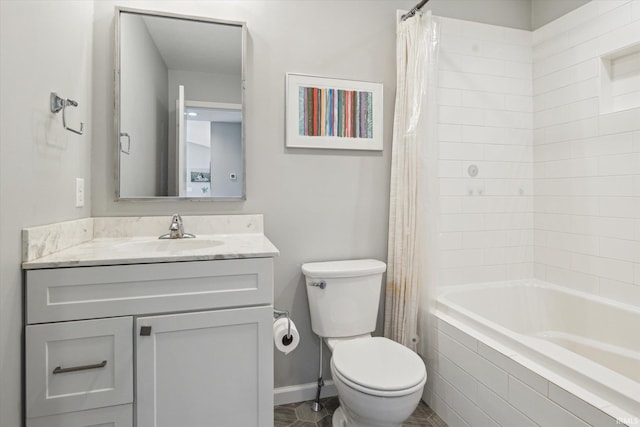 full bathroom featuring vanity, toilet, and shower / bath combo with shower curtain