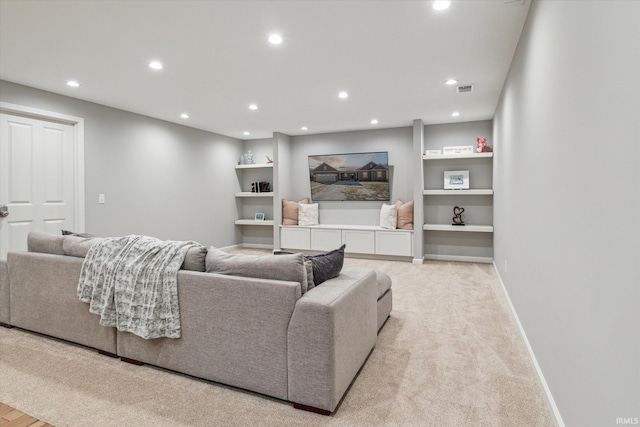 living room with light carpet