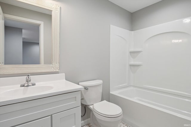 full bathroom featuring vanity, toilet, and  shower combination