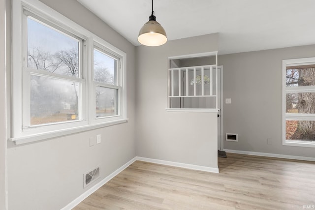 unfurnished dining area with light hardwood / wood-style flooring