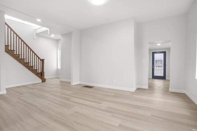 unfurnished living room with light hardwood / wood-style floors