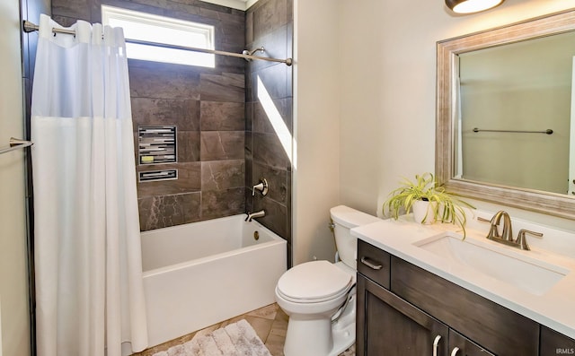 full bathroom featuring shower / tub combo, vanity, and toilet