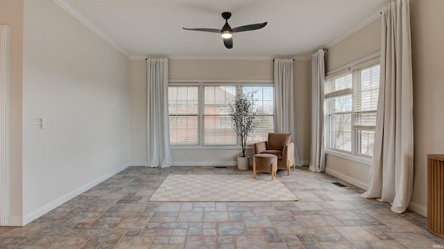 unfurnished room featuring crown molding and ceiling fan