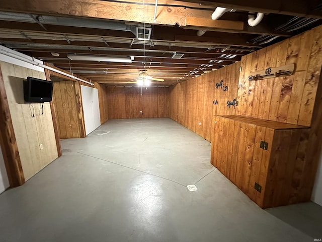 basement with wooden walls