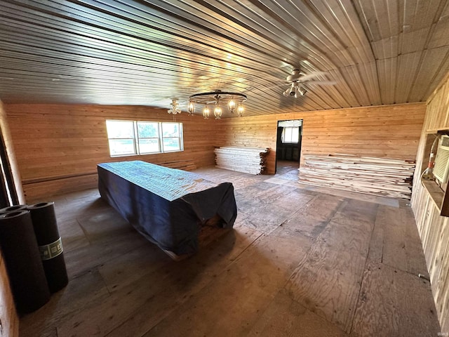 unfurnished bedroom featuring wood ceiling and wooden walls