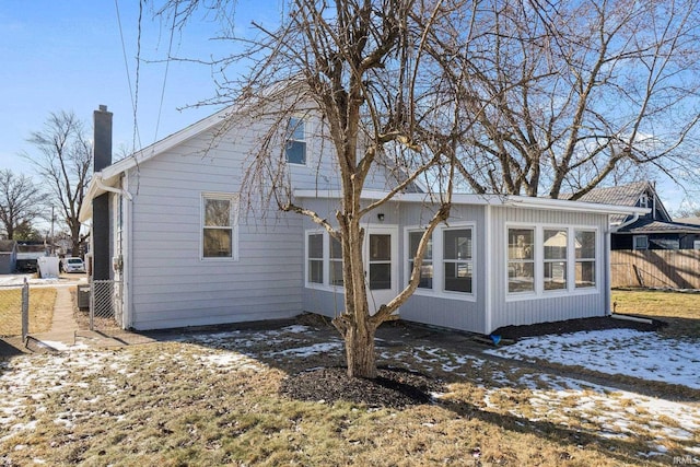 view of snow covered property