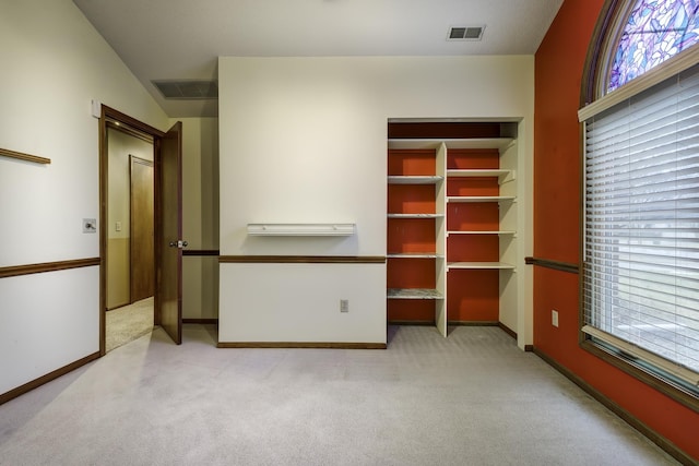 unfurnished bedroom featuring multiple windows and light carpet