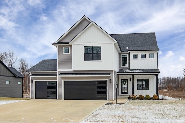 modern farmhouse with a garage