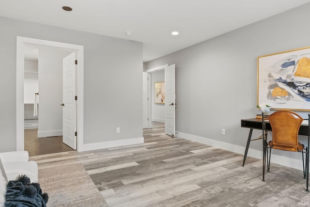 office area featuring light hardwood / wood-style flooring