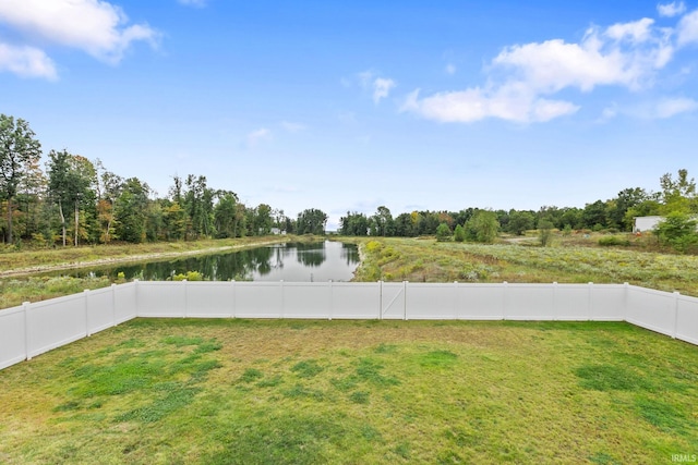 view of yard with a water view