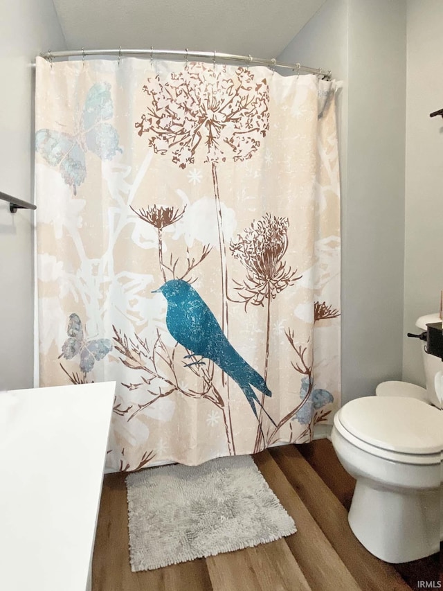 bathroom featuring hardwood / wood-style flooring and toilet