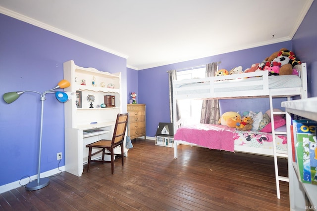 bedroom featuring crown molding and dark hardwood / wood-style flooring