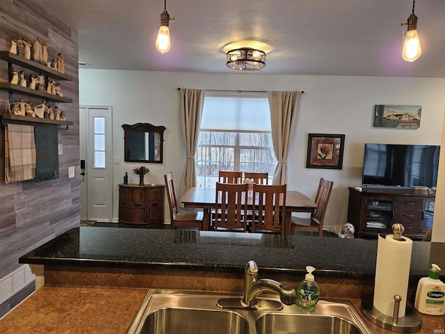 kitchen with pendant lighting and sink