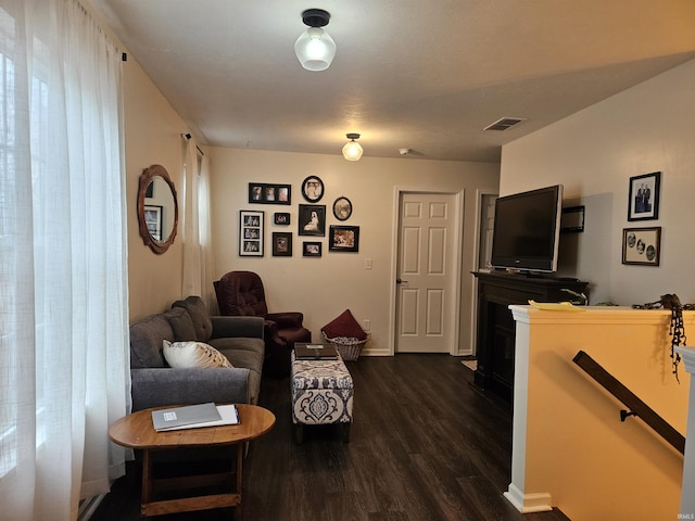 living room featuring dark hardwood / wood-style flooring