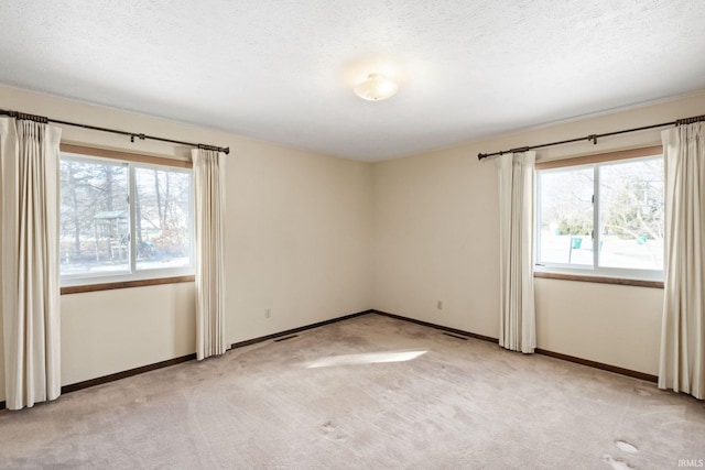 carpeted spare room featuring a healthy amount of sunlight and a textured ceiling