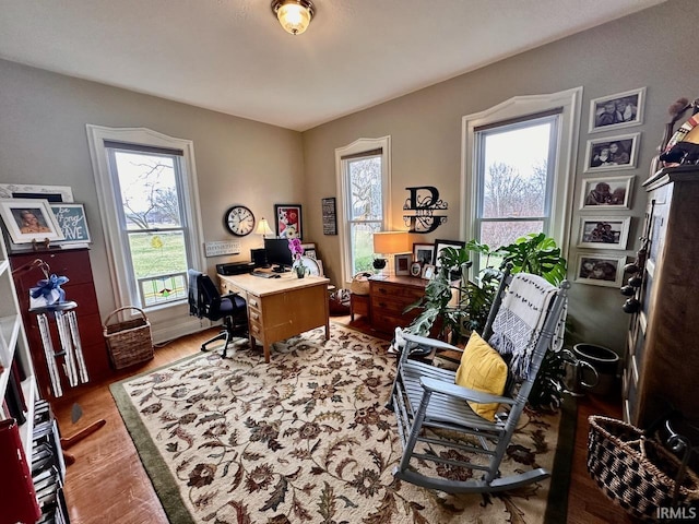 office area with wood-type flooring