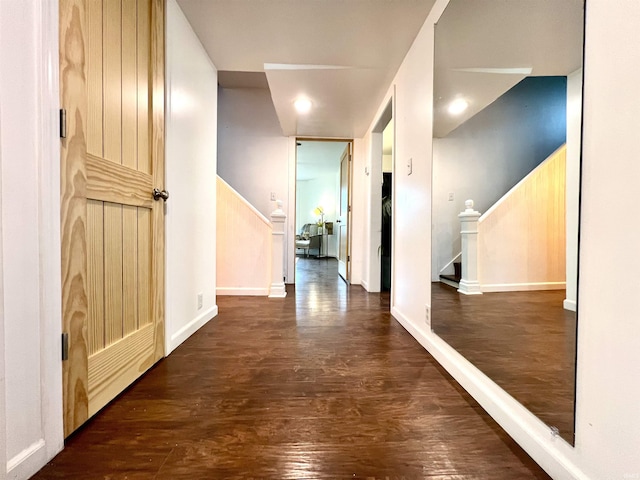 hall featuring dark wood-type flooring