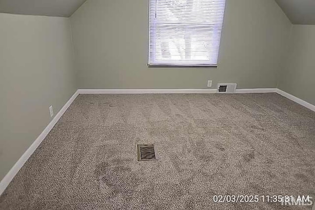 additional living space with vaulted ceiling and carpet