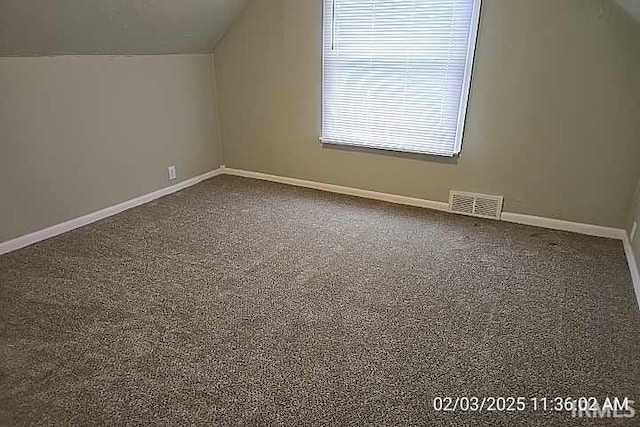 bonus room featuring carpet floors and vaulted ceiling