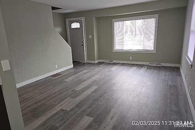 foyer with dark wood-type flooring and a wealth of natural light