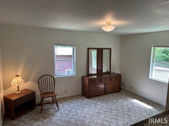 sitting room featuring light carpet and a wealth of natural light