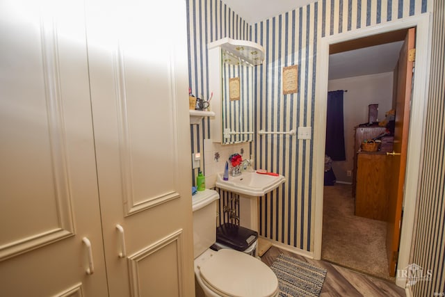 bathroom featuring sink, hardwood / wood-style flooring, and toilet