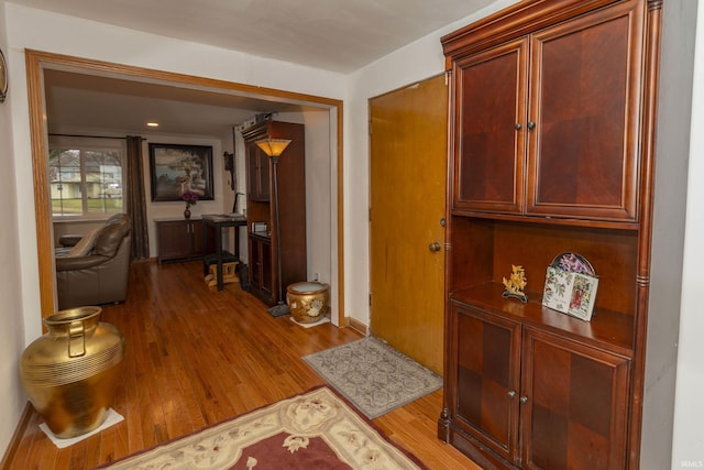 hallway with wood-type flooring