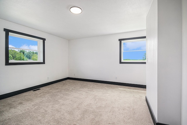 unfurnished room with light colored carpet