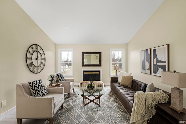 living room with vaulted ceiling