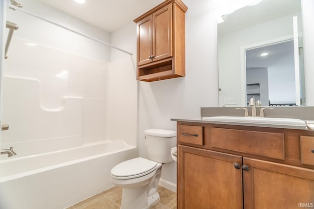 full bathroom with vanity, tile patterned floors, shower / bathtub combination, and toilet