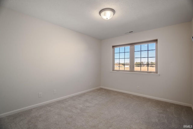 unfurnished room with a textured ceiling and carpet