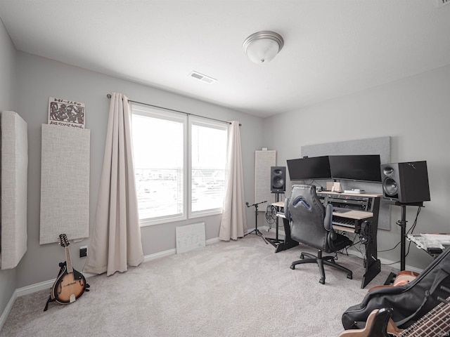 view of carpeted home office