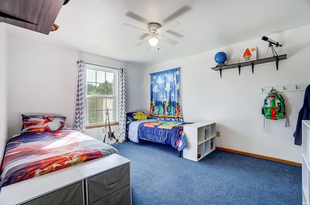 bedroom with carpet flooring and ceiling fan