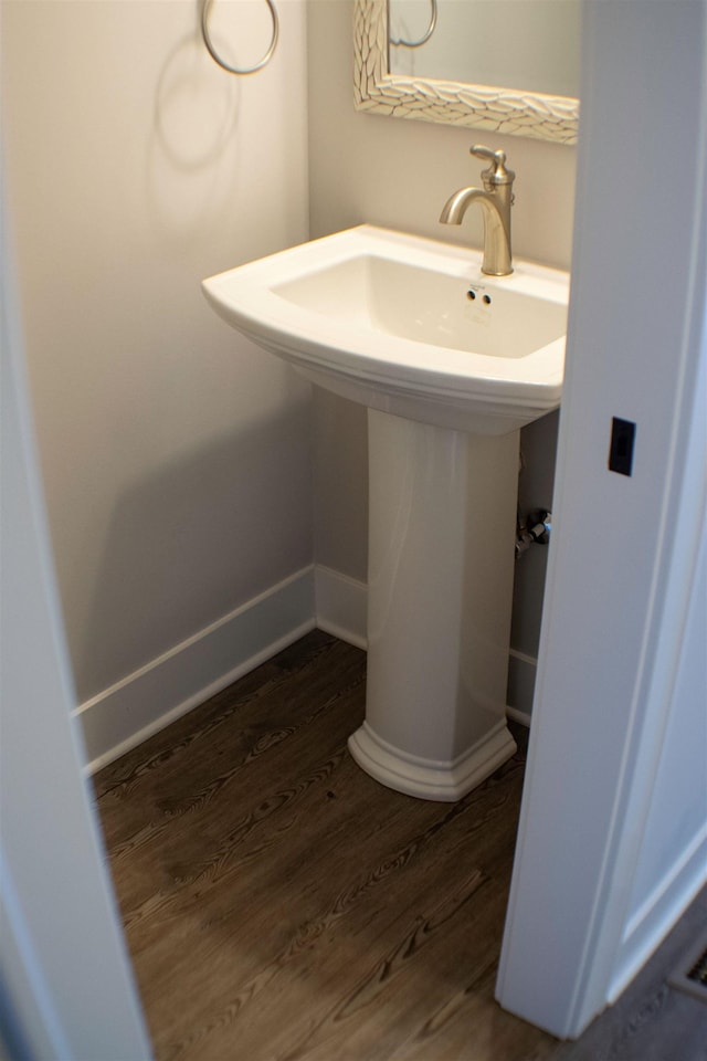 bathroom with wood-type flooring and sink