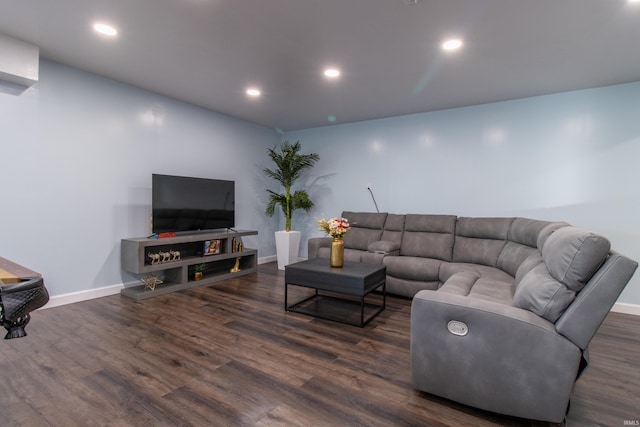 living room with dark wood-type flooring