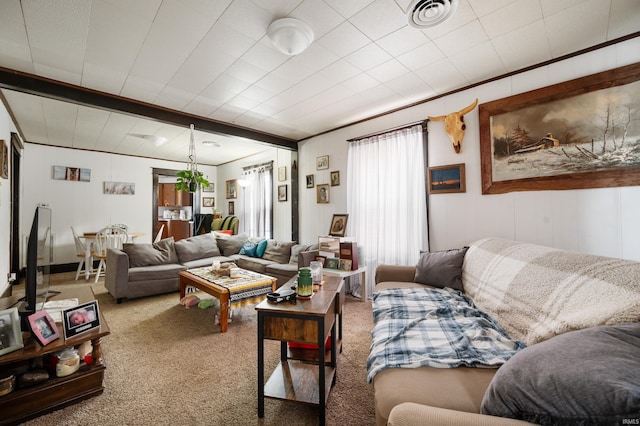 living room featuring carpet floors