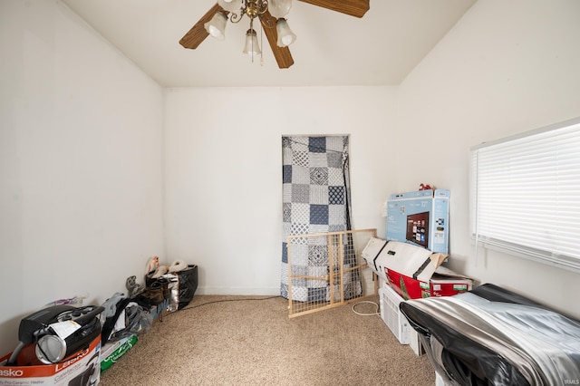 bedroom featuring ceiling fan and carpet flooring