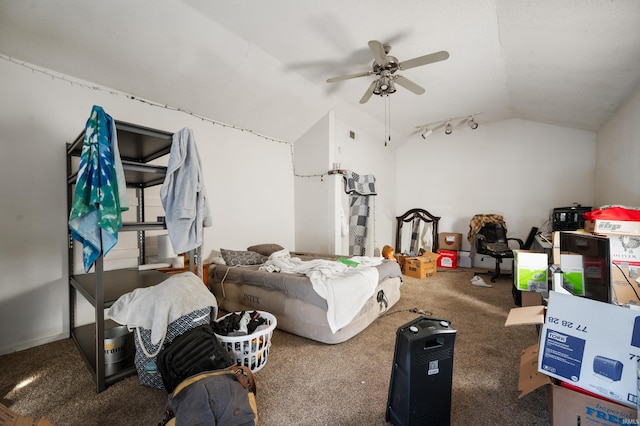 interior space featuring lofted ceiling and ceiling fan