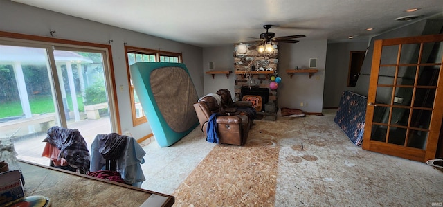 living room featuring ceiling fan